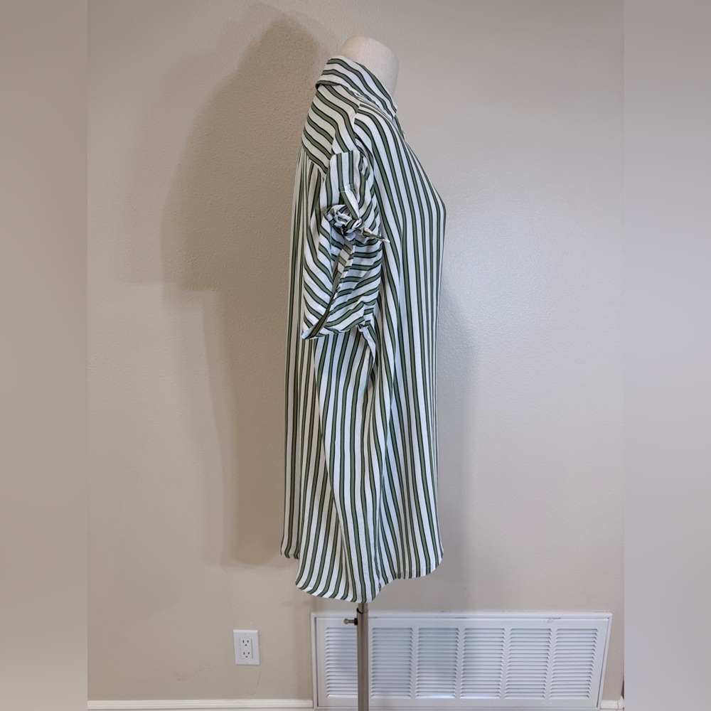Faithfull The Brand Porte Shirt Dress, Almeria Stripe, White/Green, SIZE: 8 - Picture 10 of 13
